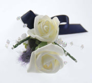 Grooms Double Ivory Rose, Thistle, Heather & Crystal Wedding Buttonhole