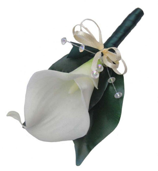 Grooms Ivory Soft Touch Calla Lily & Crystal Wedding Buttonhole