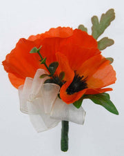 Grooms Double Orange Silk Poppy Wedding Buttonhole