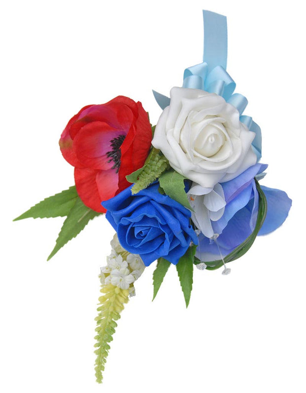 Red, Blue Silk Anemone, Veronica & Rose Wedding Cake Spray