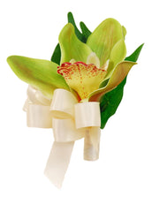 Green Cymbidium Silk Orchid Pin on Wedding Day Corsage