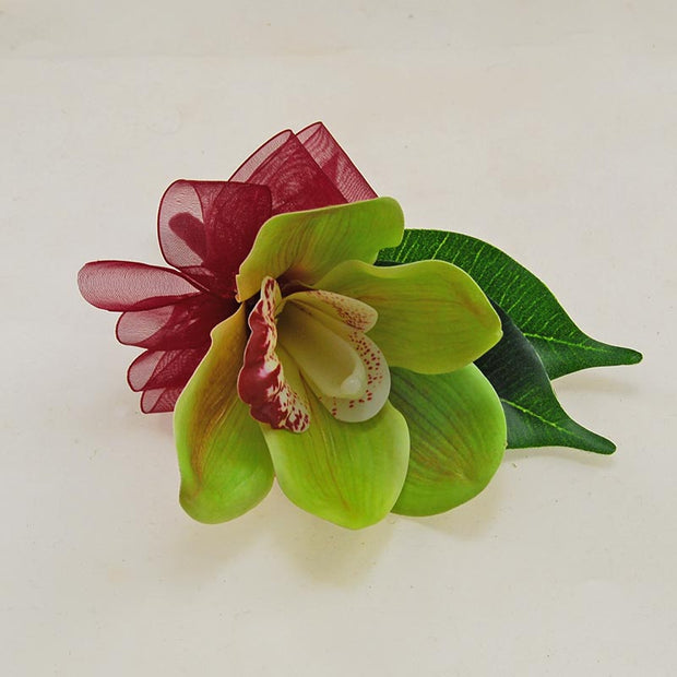 Apple Green Silk Orchid Wedding Guest Buttonhole