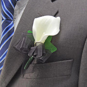 Artificial Ivory Calla Lily & Black Organza Bow Wedding Buttonhole