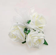 Triple Ivory Rose & Pearl Loop Wedding Pin Corsage