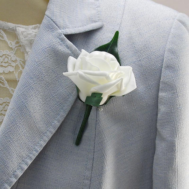 Artificial Ivory Rose Wedding Guest Buttonhole