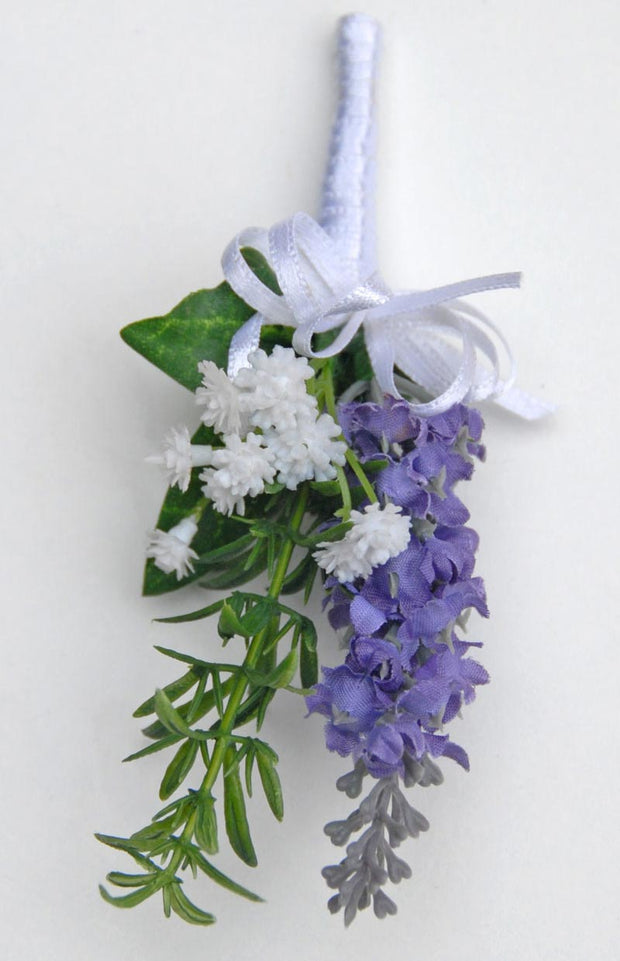 Artificial Lilac Lavender, Rosemary & Gypsophila Wedding Guest Buttonhole
