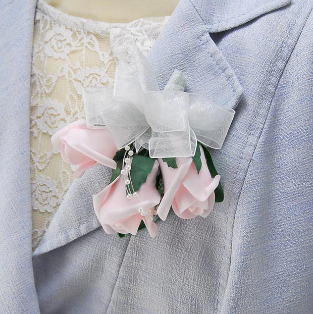 Ladies Pink Bud Rose & Pearl Wedding Pin Corsage