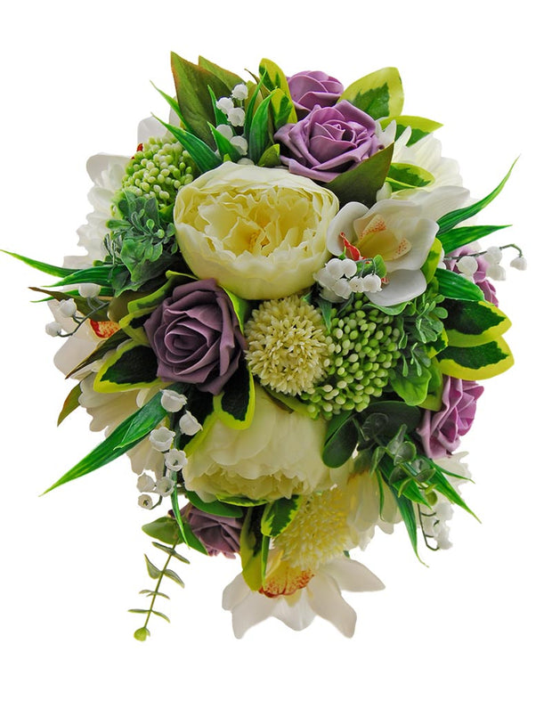 Bridal Bouquet Ivory Peony, Orchid, Gerbera & Plum Roses Wedding Shower