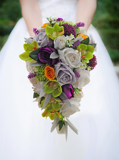 Brides Grey Rose, Green Orchid, Berries & Lavender Wedding Shower Bouquet