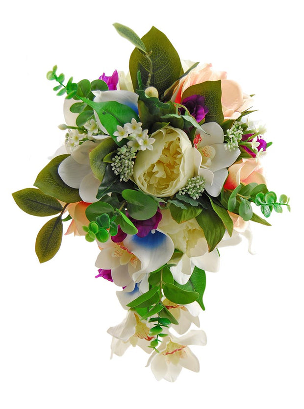 Brides Magnolia, Orchid, Peony & Blue Calla Lily Wedding Shower Bouquet