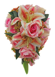 Brides Tiger Lily, Orchid, Pink Roses & Calla Lily Wedding Shower Bouquet