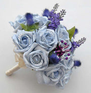 Bridesmaids Light Blue Rose, Thistle & Lavender Wedding Bouquet