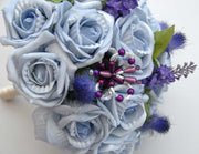 Bridesmaids Light Blue Rose, Thistle & Lavender Wedding Bouquet