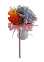 Blue Grey Silk Rose, Orange Rose & Pink Orchid Flower Girls Wedding Wand