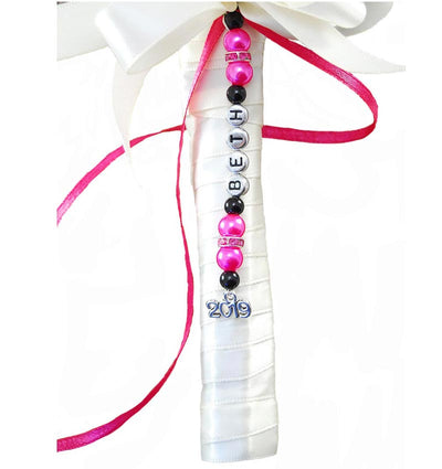 Wedding Bouquet Letter Bead Charm Cerise Pink Rondelle & Black Bead