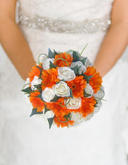 Brides Silk Orange Gerberas & Ivory Rose Wedding Bouquet