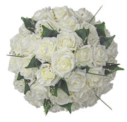 Brides Ivory Foam Rose & Gold Pearl Wedding Bouquet