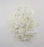 Brides Ivory Foam Rose, Crystal & Pearl Loop Wedding Bouquet