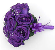 Brides Purple Silk Diamante Rose & Crystal Wedding Bouquet