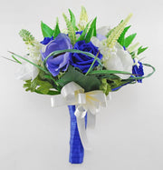 Brides Royal Blue Rose, Silk Anemone & Veronica Wedding Bouquet