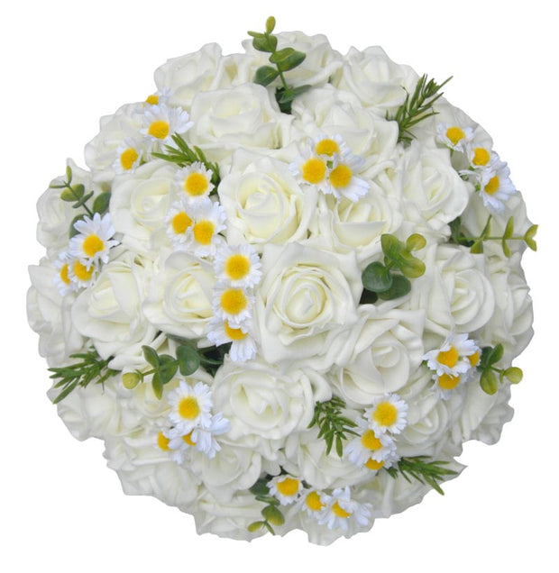 Brides Ivory Foam Rose, Daisy, Eucalyptus & Sage Wedding Bouquet