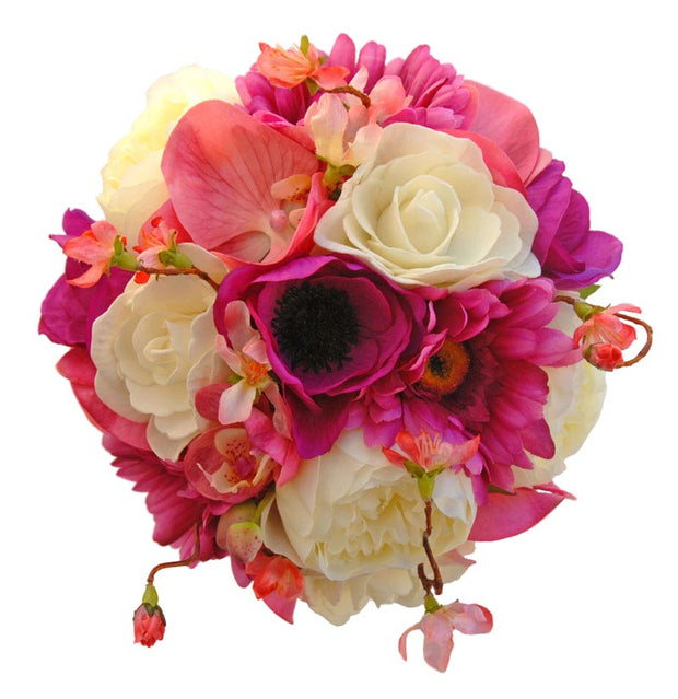 Brides Pink Anemone, Orchid & Ivory Rose Wedding Bouquet