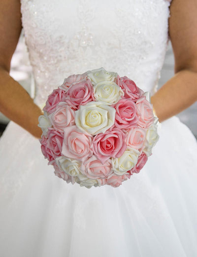 Brides Pink & Ivory Foam Rose Pearl Bridal Bouquet