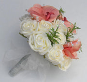 Bridesmaids Ivory Diamante Rose, Crystal & Pink Orchid Wedding Posy