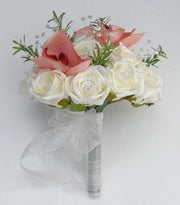 Bridesmaids Ivory Diamante Rose, Crystal & Pink Orchid Wedding Posy