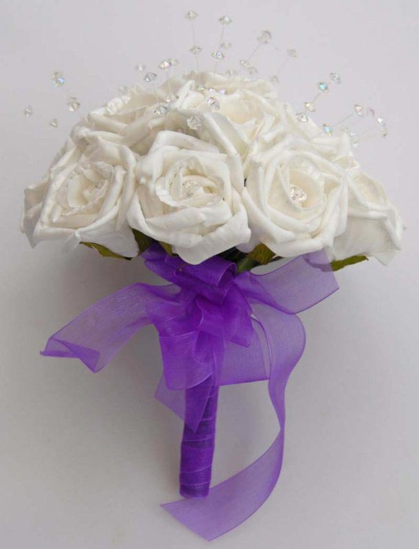 Bridesmaids Ivory Diamante Rose & Crystal Wedding Posy Bouquet