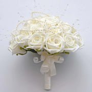 Brides Ivory Diamante Rose & Pearl Wedding Posy Bouquet