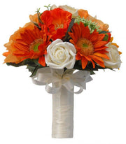 Bridesmaids Orange Silk Rose, Sunflower & Poppy Wedding Bouquet