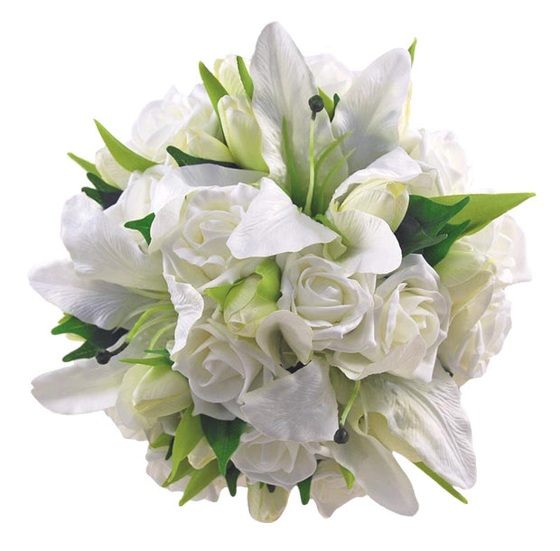 Brides Ivory Silk Casablanca Lily, Tulip & Rose Wedding Bouquet