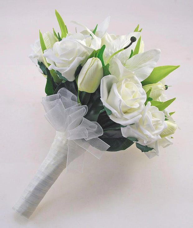 Brides Ivory Silk Casablanca Lily, Tulip & Rose Wedding Bouquet