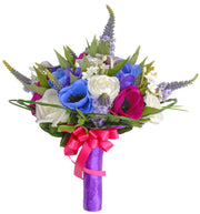 Brides Cerise, Blue Silk Anemones, Calla Lily & Veronica Wedding Bouquet