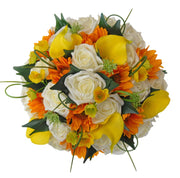 Yellow Calla Lily, Golden Sunflower, Buttercup & Rose Bridal Bouquet