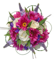 Brides Cerise Gerbera, Ivory Rose & Purple Freesia Wedding Bouquet