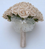 Brides Mocha Diamante Rose Silver Brooch Wedding Bouquet