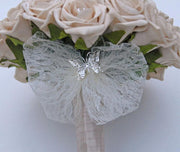 Brides Mocha Diamante Rose Silver Brooch Wedding Bouquet