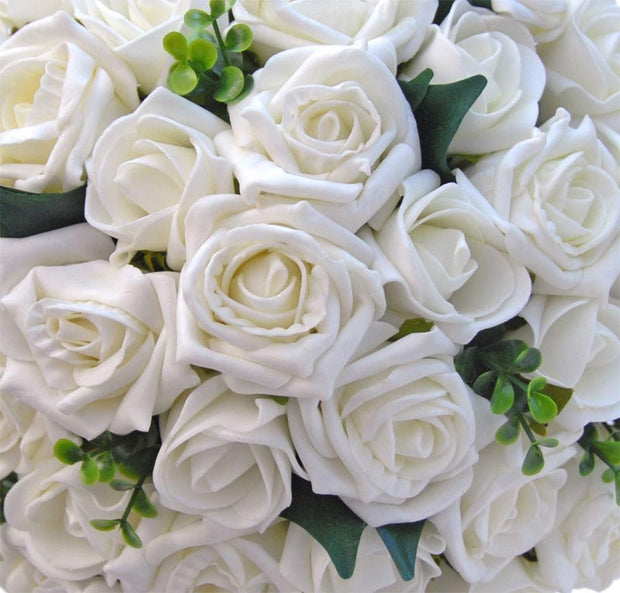 Brides Ivory Foam Rose, Eucalyptus & Ficus Wedding Posy Bouquet