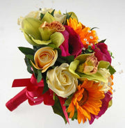 Brides Sunflower, Green Orchid & Cerise Silk Anemone Wedding Bouquet