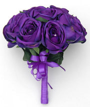 Brides Purple Silk Rose Glass Diamante Wedding Bouquet