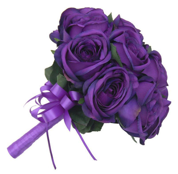 Brides Artificial Purple Silk Rose Wedding Posy Bouquet