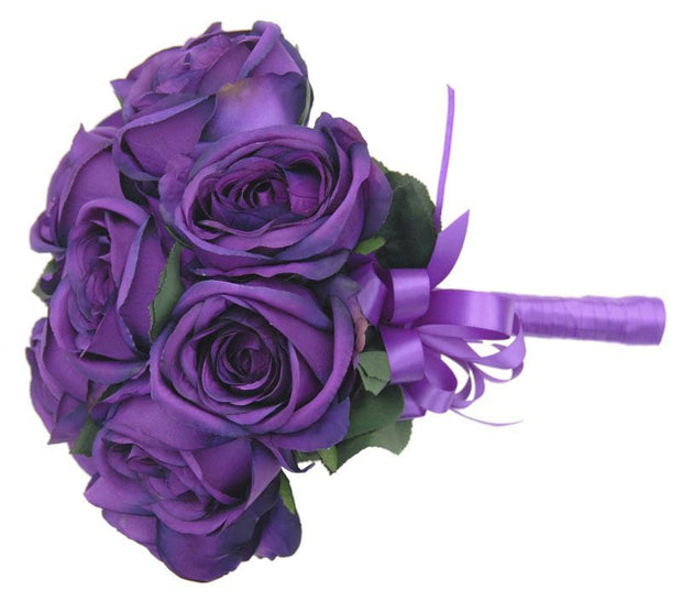Brides Artificial Purple Silk Rose Wedding Posy Bouquet