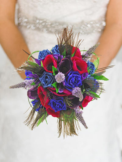 Brides Royal Blue, Teal Rose, Purple Silk Freesia, Lilac Veronica Bouquet