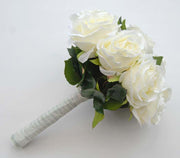 Brides Ivory Adore Silk Rose Long Handle Wedding Bouquet
