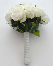 Brides Ivory Adore Silk Rose Long Handle Wedding Bouquet