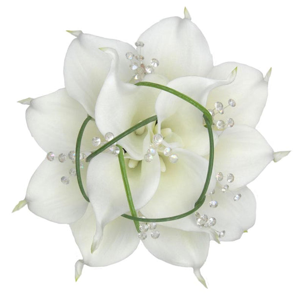 Bridesmaids Ivory Calla Lily, Grass & Crystal Wedding Bouquet