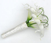 Bridesmaids Ivory Calla Lily, Grass & Crystal Wedding Bouquet