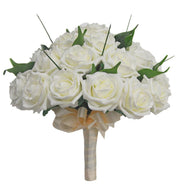 Brides Ivory Artificial Foam Rose & Green Ficus Wedding Bouquet